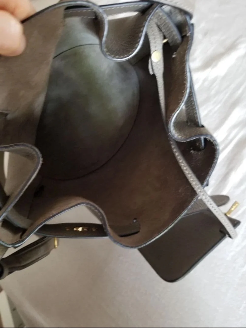 Mulberry Pebbled Leather Drawstring Bucket Bag in Taupe